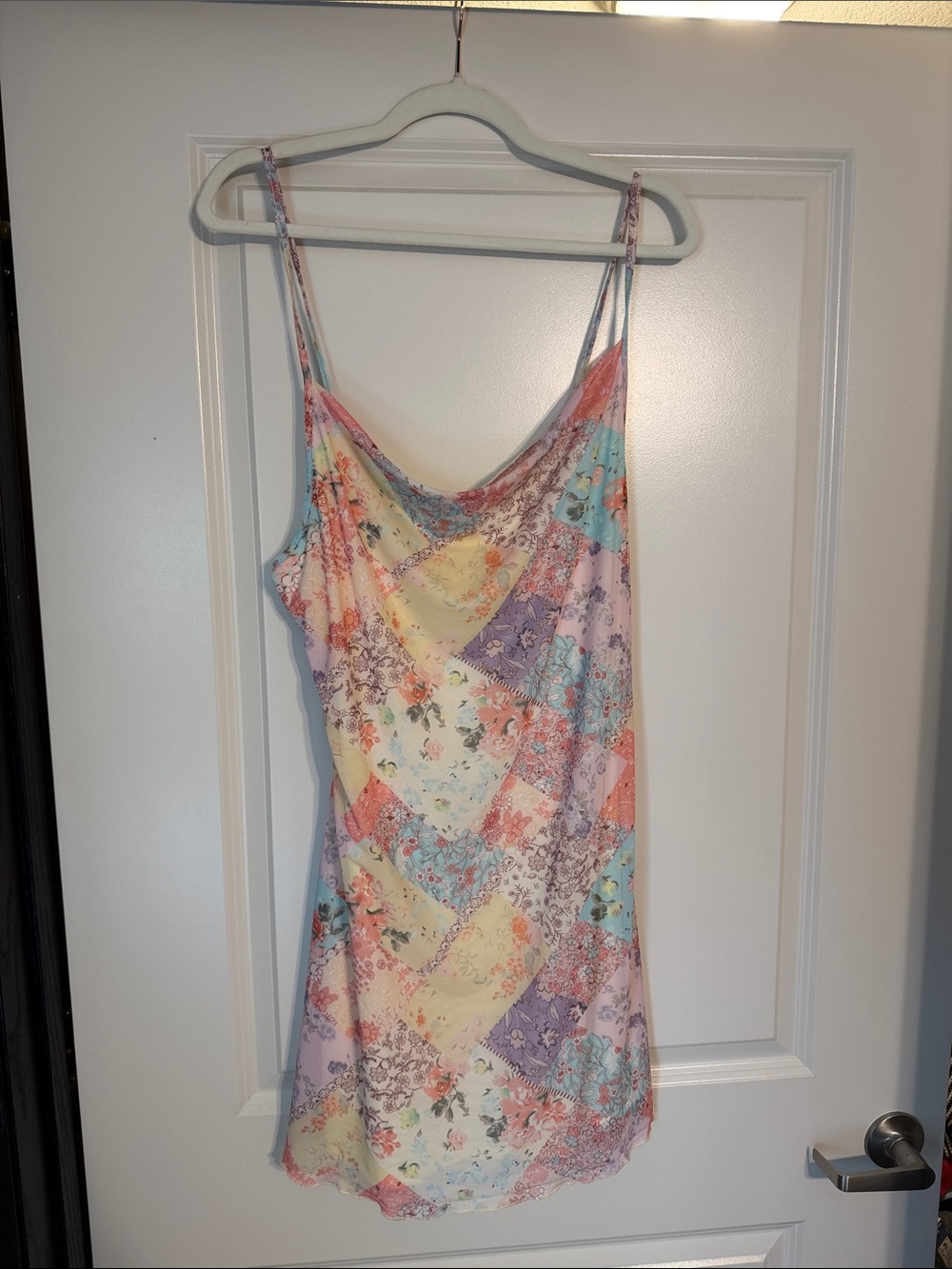 Pastel Patchwork Floral Cowl Neck Dress